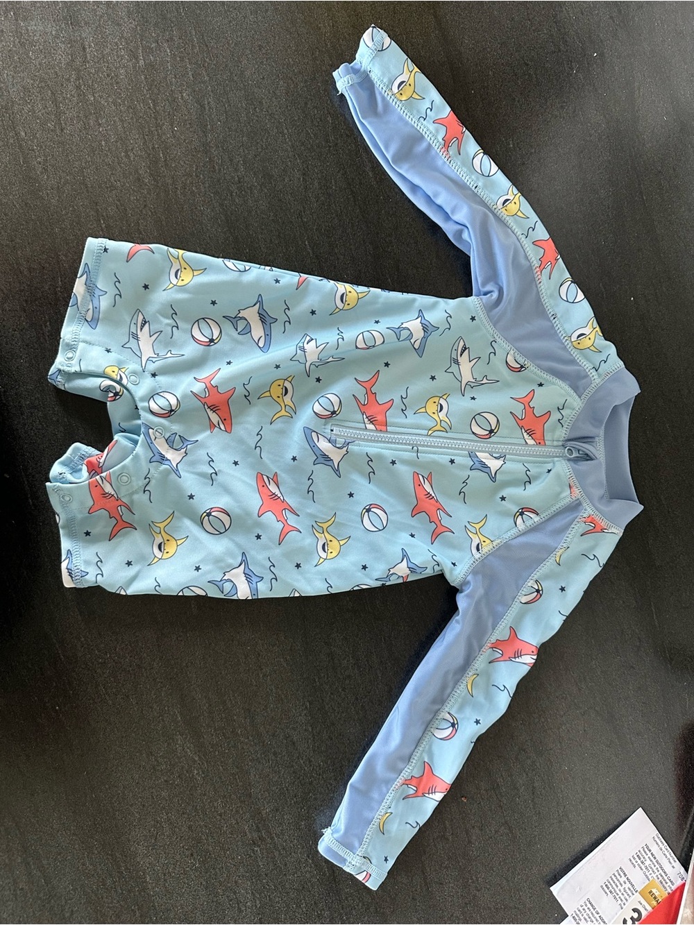 Light Blue Kids Long-Sleeve Shark Print Rashguard Swimsuit